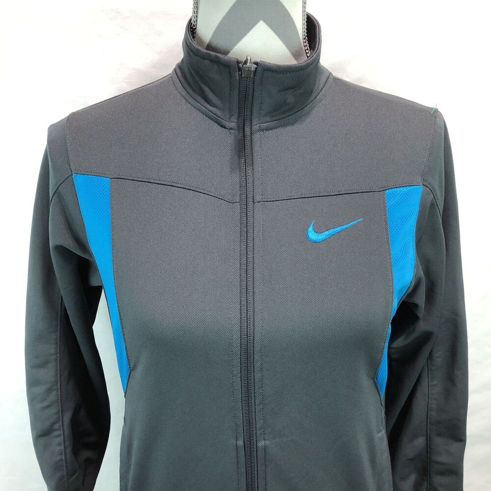 Nike Dri Fit Full Zip Mock Neck Vented Running Jacket Gray Blue Medium